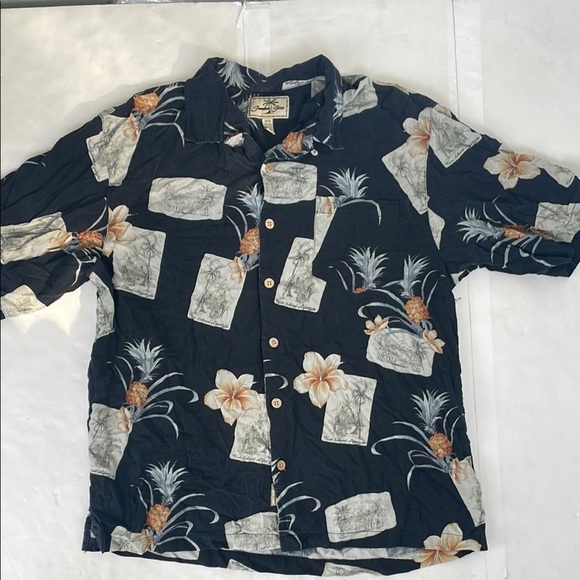 Jamaica Jaxx Casual Black and Cream Tropical Button Down Shirt Medium - Picture 15 of 15